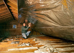 A radiant barrier installed in a Stevensville attic